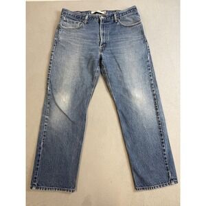 Levis 505 Jeans Mens 38x30 Blue Regular Fit Distressed Denim Medium Wash Rip